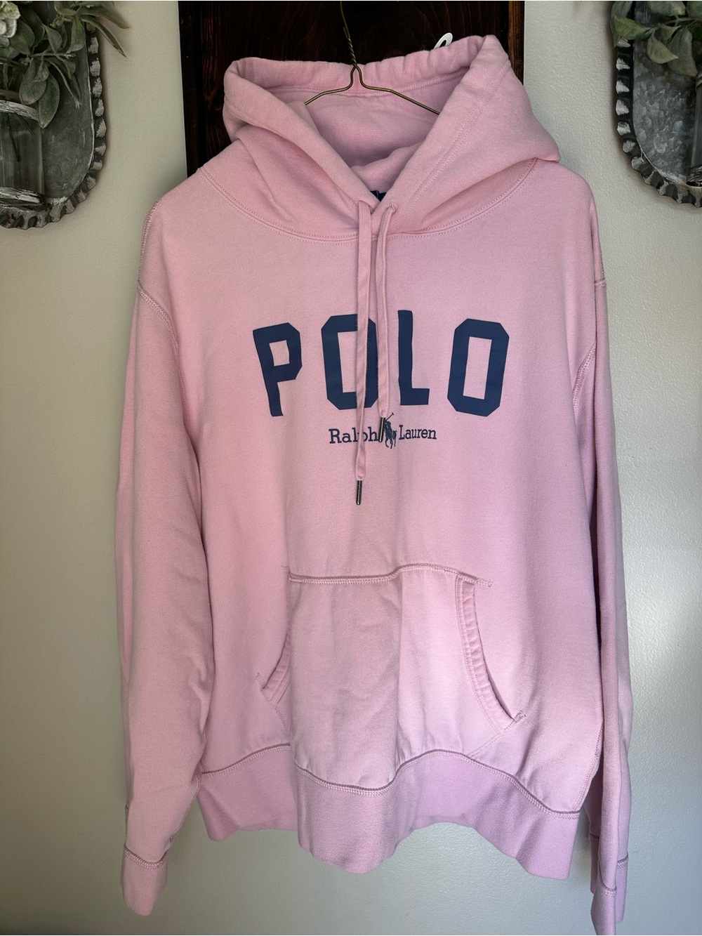Polo Ralph Lauren Pink Logo Pullover Hooded Hoodie w/ Pockets Men L
